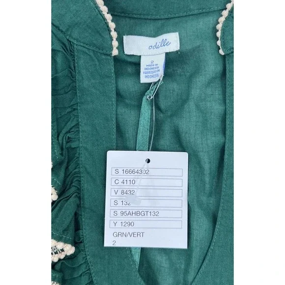 NWT Anthropologie Y2k BOHO VIBE  Odille Green Ruffle Puff Sleeve Rayon Blouse  S - Picture 6 of 6